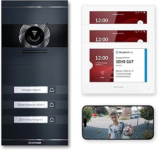 Metzler VDM10 2.0 Video Sprechanlage Komplett Set - mit austauschbarem Namensschild - LAN/POE - Türsprechanlage mit HD-Kamera für 3 Familienhaus, Smartphone App, in Anthrazit aus V2A Edelstahl