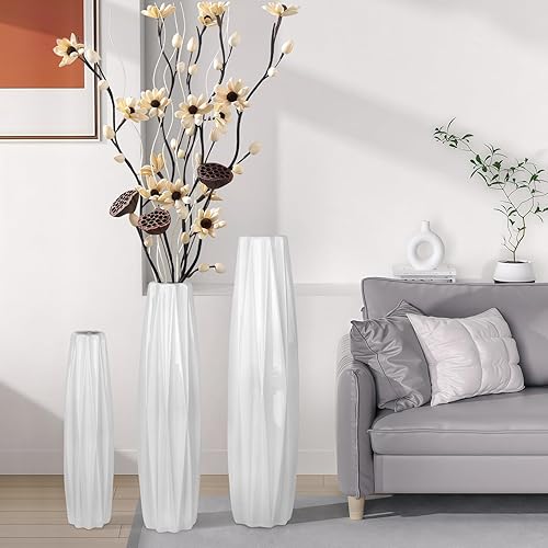 Miniatura 8 de Jarrón de cerámica blanca de 17.7 pulgadas de alto, jarrones grandes para oficina, granja, sala de estar, decoración moderna del hogar, diseño