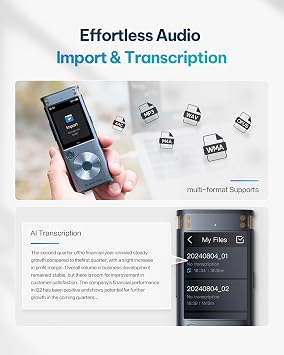 iFLYTEK Offline Voice Recorder with Playback, Secure Digital Recorder with AI Transcription, 5-Language Voice-to-Text, Noise Reduction, AI Voice Recorder for Meetings, Interviews, Learning