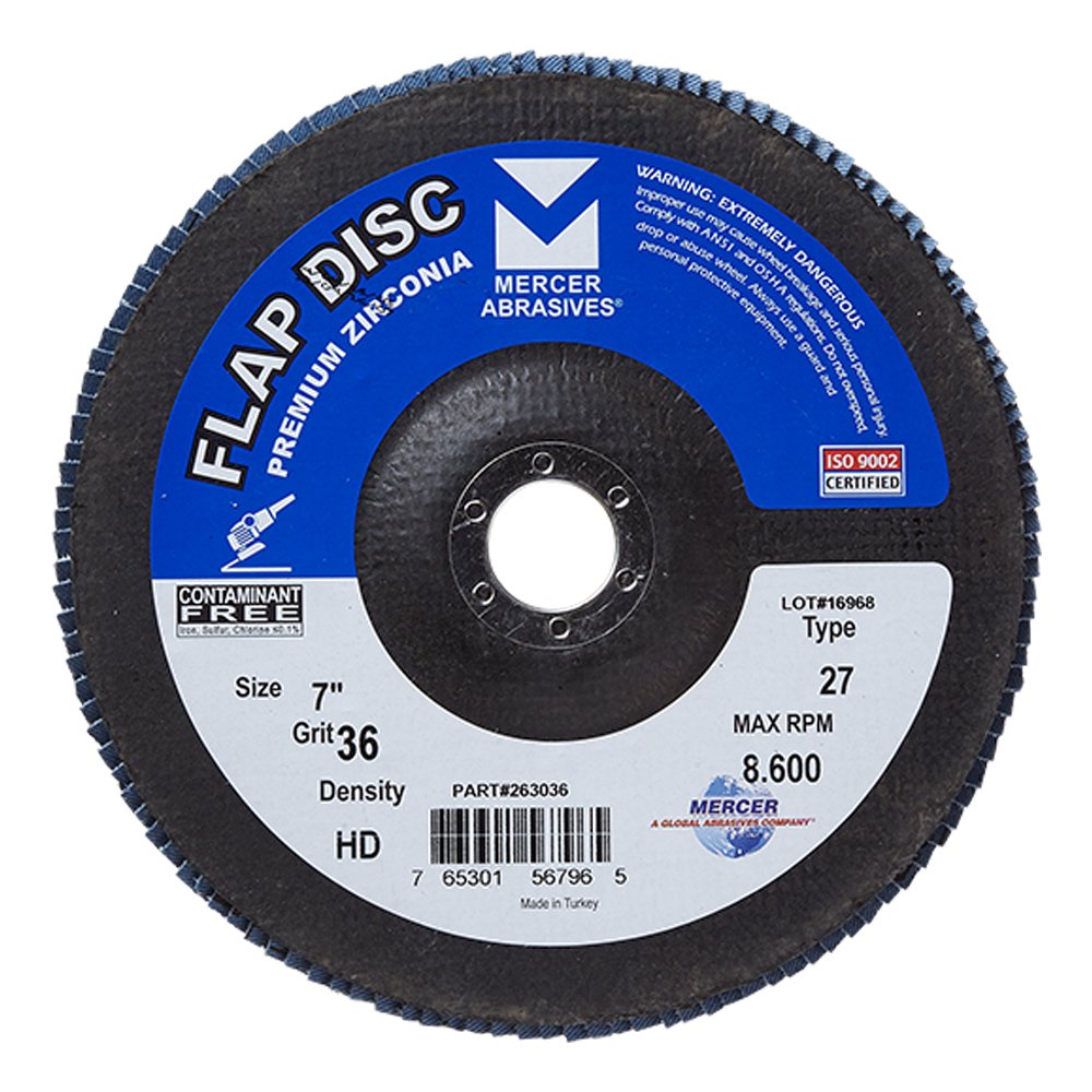 ABRAPRO 10-Pack 7-Inch Flap Discs - 36 Grit Zirconia Type 27 Grinding Wheels For Angle Grinders, High Density Jumbo