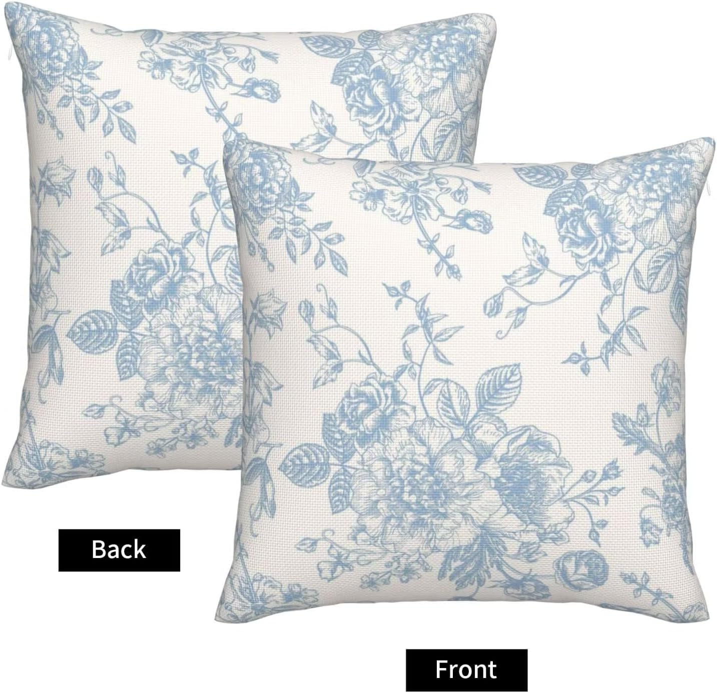 Baby Blue Floral Pillow Covers 20x20 Set of 2 Vintage Chinoiserie Flower Decorative Throw Pillowcases Farmhouse Square Cushion Case for Couch Bed Sofa Chair Outdoor Home Decor image 2