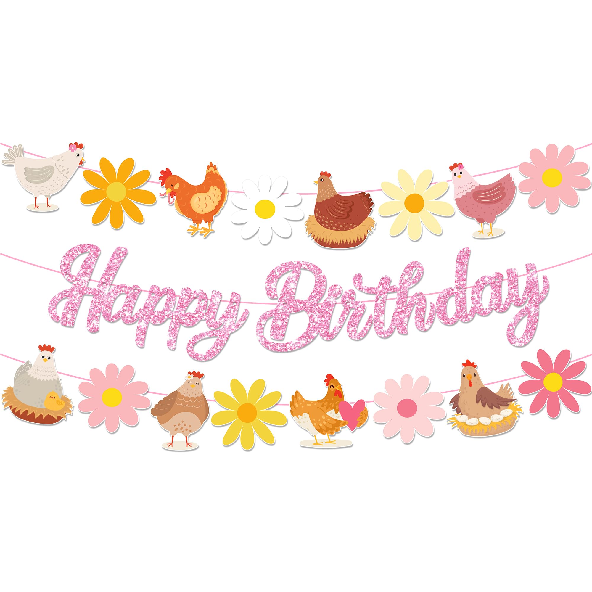 Chicken Birthday Banner Hen Party Garland, Farm Floral Birthday Decorations