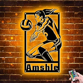 Personalisiertes Volleyballspieler Metallschild mit LED Licht, individueller Name und Nummer, Volleyball Wandkunst, Leuchtreklame, Dekor für Schlafzimmer,für Kinder, Geburtstag