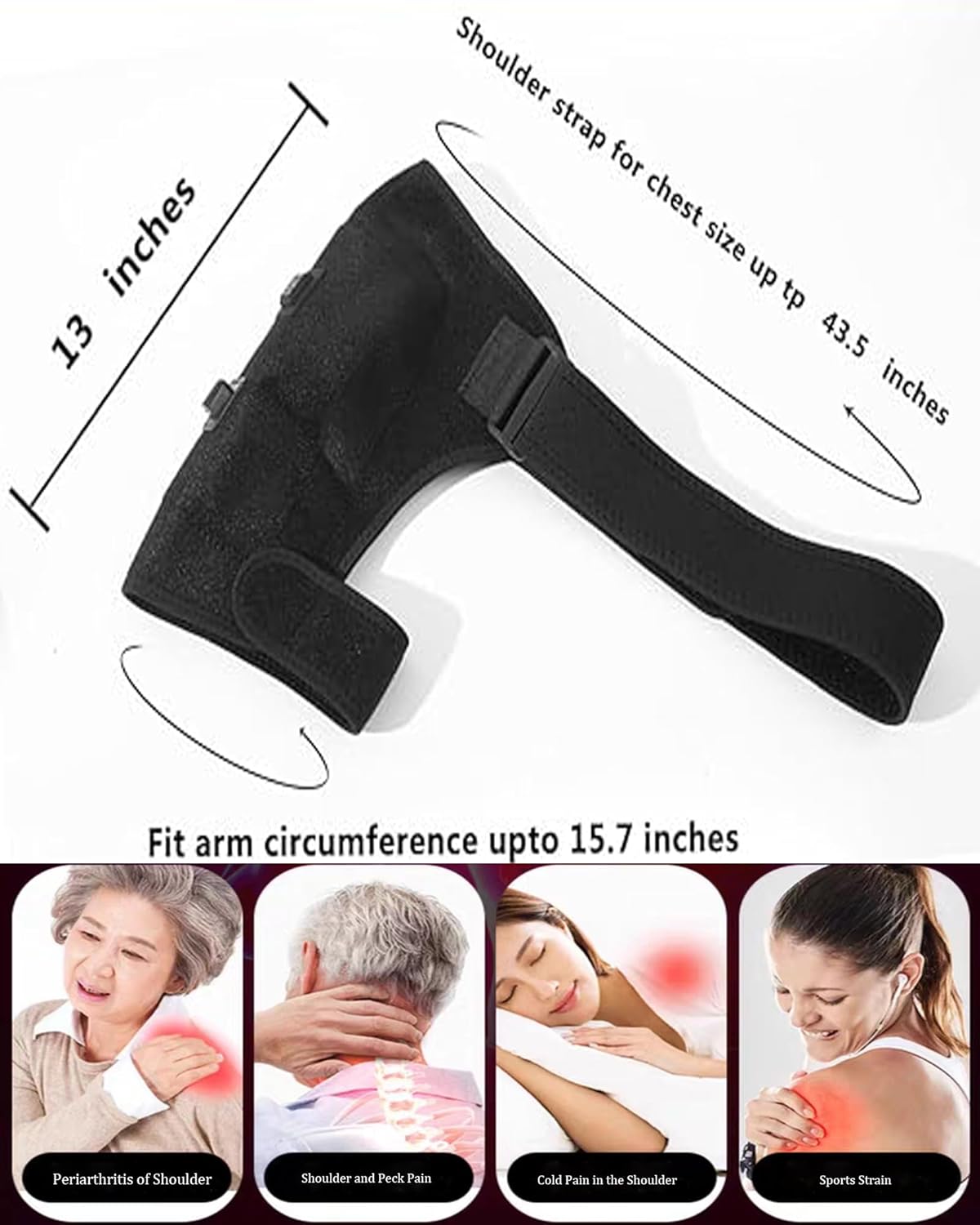 Shoulder Heating Pad - 3-Temperature USB Rechargeable, Adjustable Heat Wrap for Men & Women, Portable Cordless Shoulder Warmer (1 Pce Black-New)