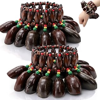Pumtus 2 Pack Cacho Seed Rattle Musical Bracelets, African Tribal Style Nut Shell Wristband, Seed Sound Relaxation Percussion Accessories, Craft Dance Handbell Musical Instrument for Yoga, ASMR