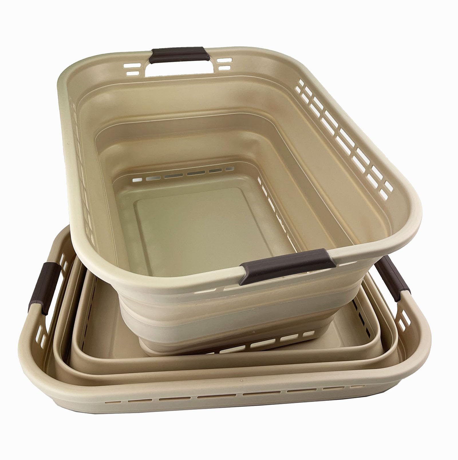 SAMMART 42L (11 gallons) Collapsible Plastic Laundry Basket - Portable Pop Up Storage Container/Organizer - Portable Hamper - Space Saving Easy Storage (Apricot/Brown (Set of 2))