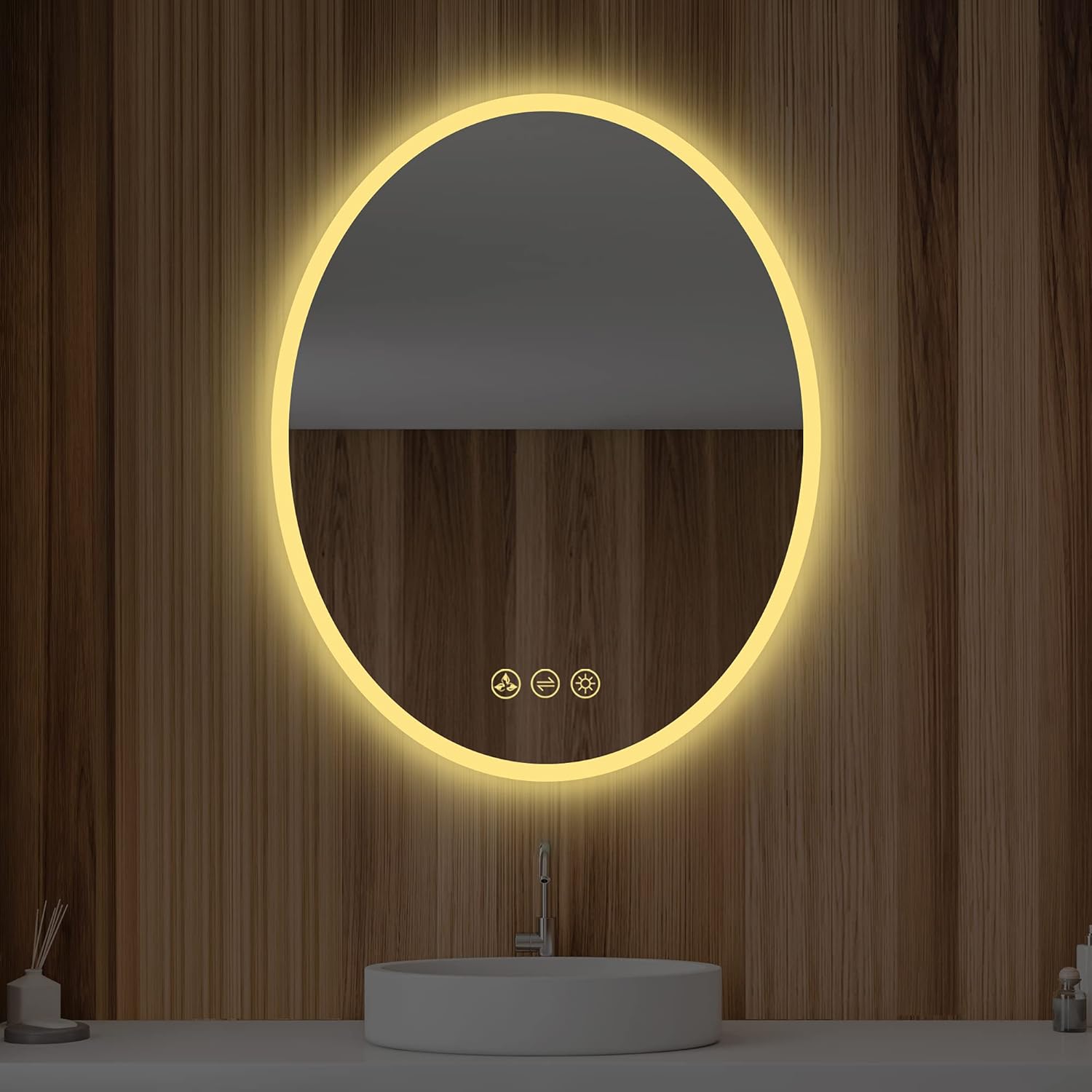 20x30 Inch Oval LED Lighted Makeup Mirror for Bathroom Vanity | LED Mirror for Bathroom with Fogless Waterproof Glass, 3 Color Dimmable | Wall Mounted LED Vanity Mirror | Smart Lighted Makeup Mirror