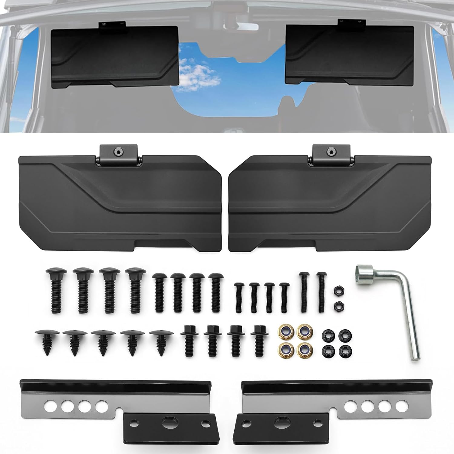 Sun Visors for Polaris Ranger XP 1000 SP 570 Crew EPS 2018-2025, 2890288 Anti-Glare Visor Extension UTV Sun Shield Blockers w/Adjustable Angle and Screwdriver, Heavy Duty Padded Sun Protection Visors