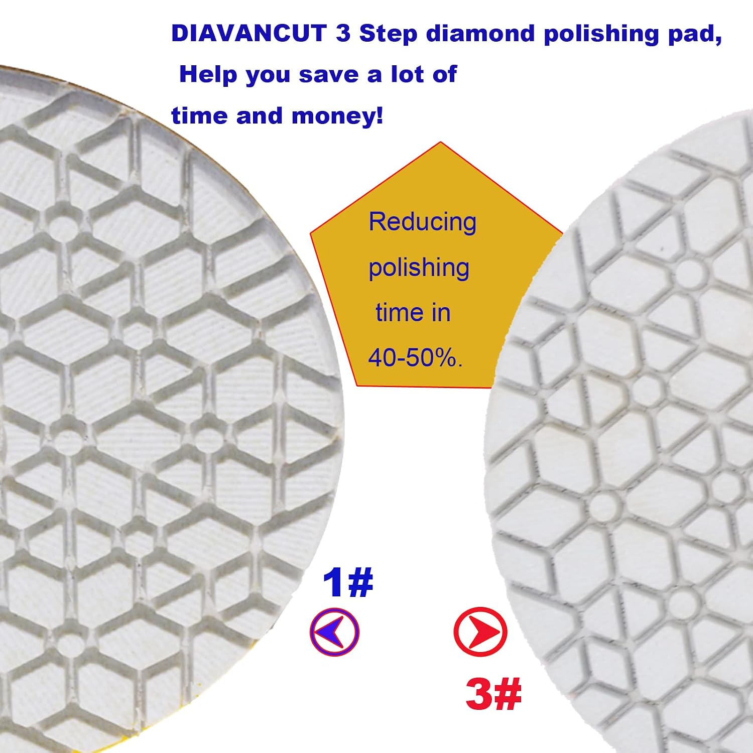 4 inch Diamond 3 Step Polishing Pad for Granite Marble Quartz Engineered Stone Resin Flexible Polishing Pad for Granite(#2 Step,3Pads)