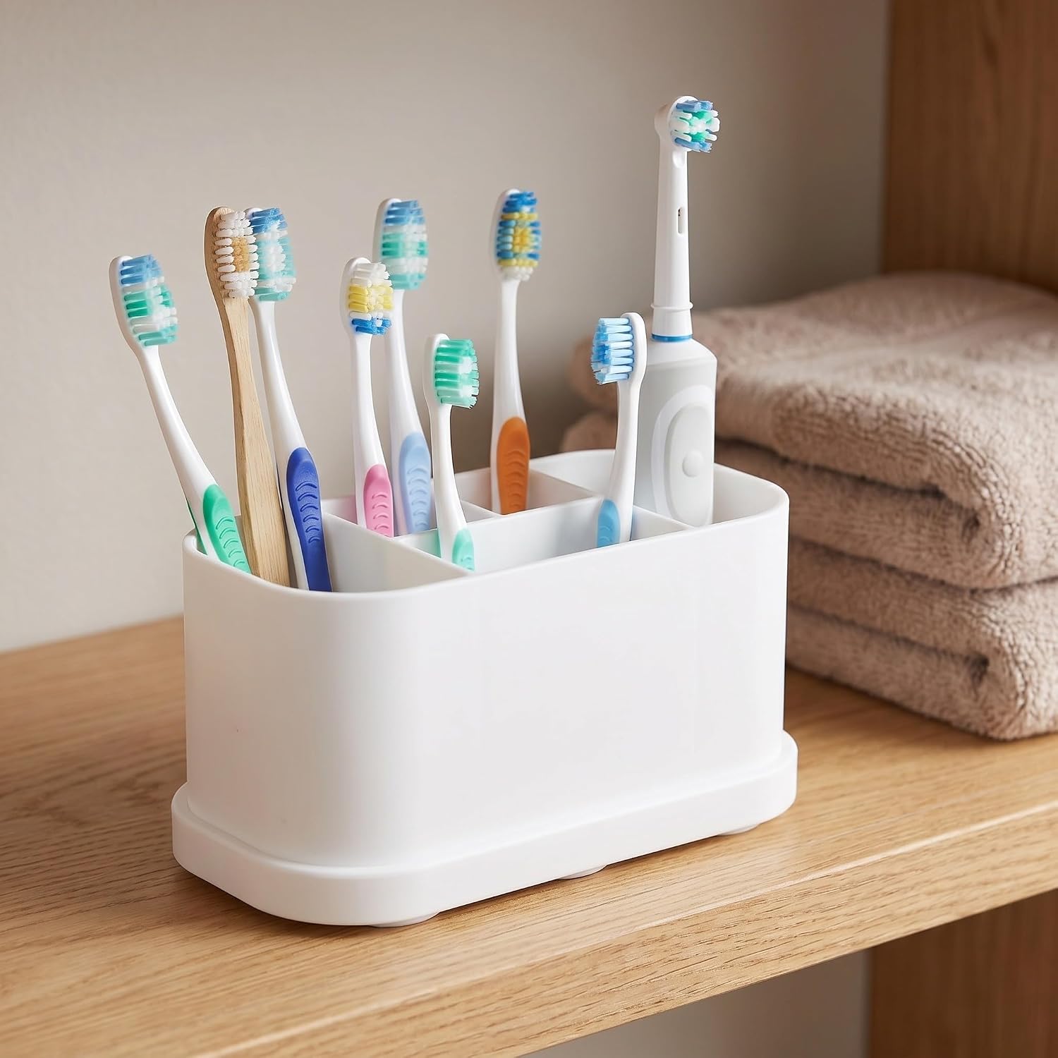 Toothbrush Holes Slots Silicone and Separate 5 with Holder Bottom Drainage in Organized Storage and Orderly Placement Bathroom Countertops and Apartments