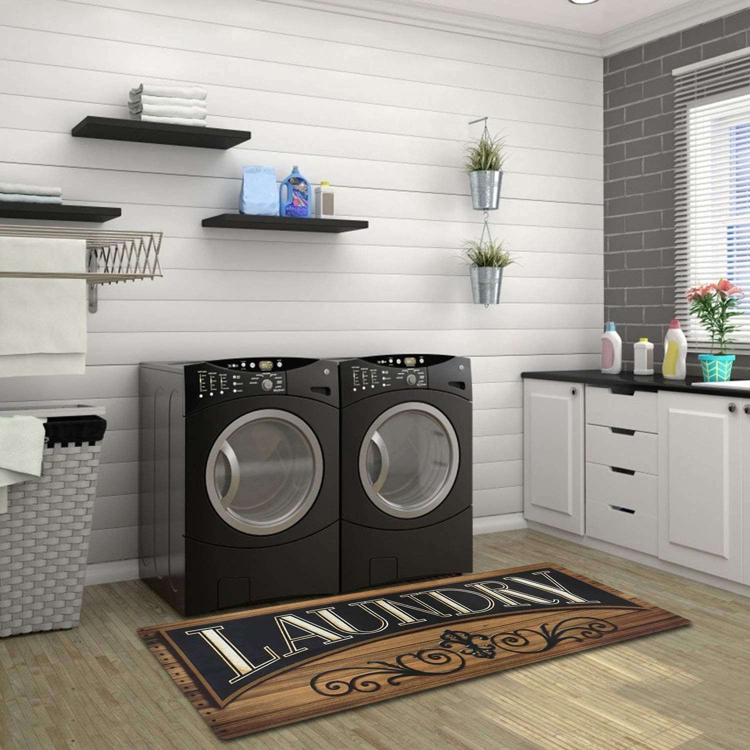 Cekene Laundry Room Runner Rug Non-Slip Rubber Laundry Floor Mat Durable Waterproof Mats for Washhouse Kitchen Doormat Farmhouse Decor 20x59 inch: Home & Kitchen