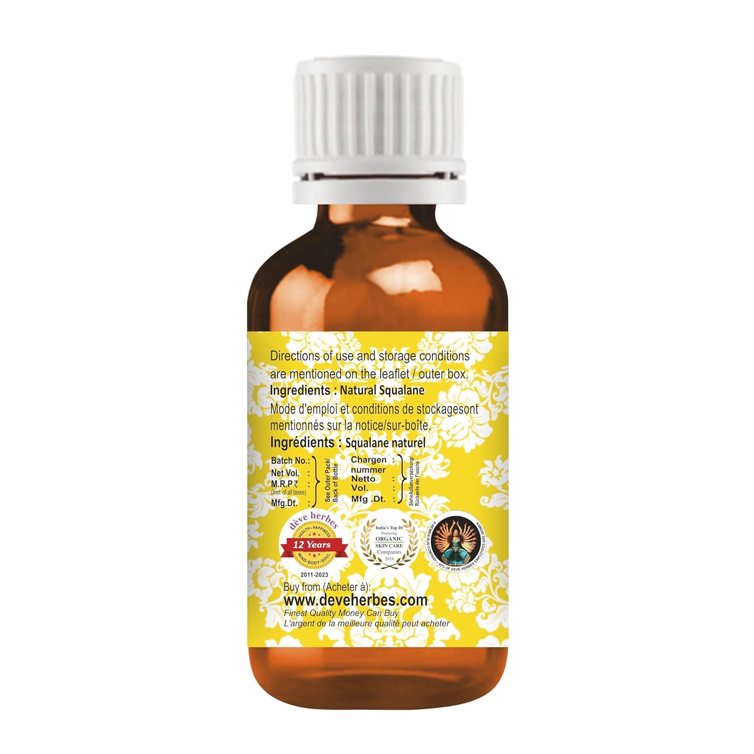 dève herbes Natural Squalane Oil (derived from Olives) | Infused | Pure | Non-Sticky | Lightweight | For Facial Care | Men & Women | 30ml (1 oz)