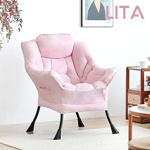 Miniatura 175 de Lita Silla relajada con otomana, tapizado ornamental, moderno de ocio, contemporáneo para lectura con reposabrazos, un bolsillo lateral para sala de