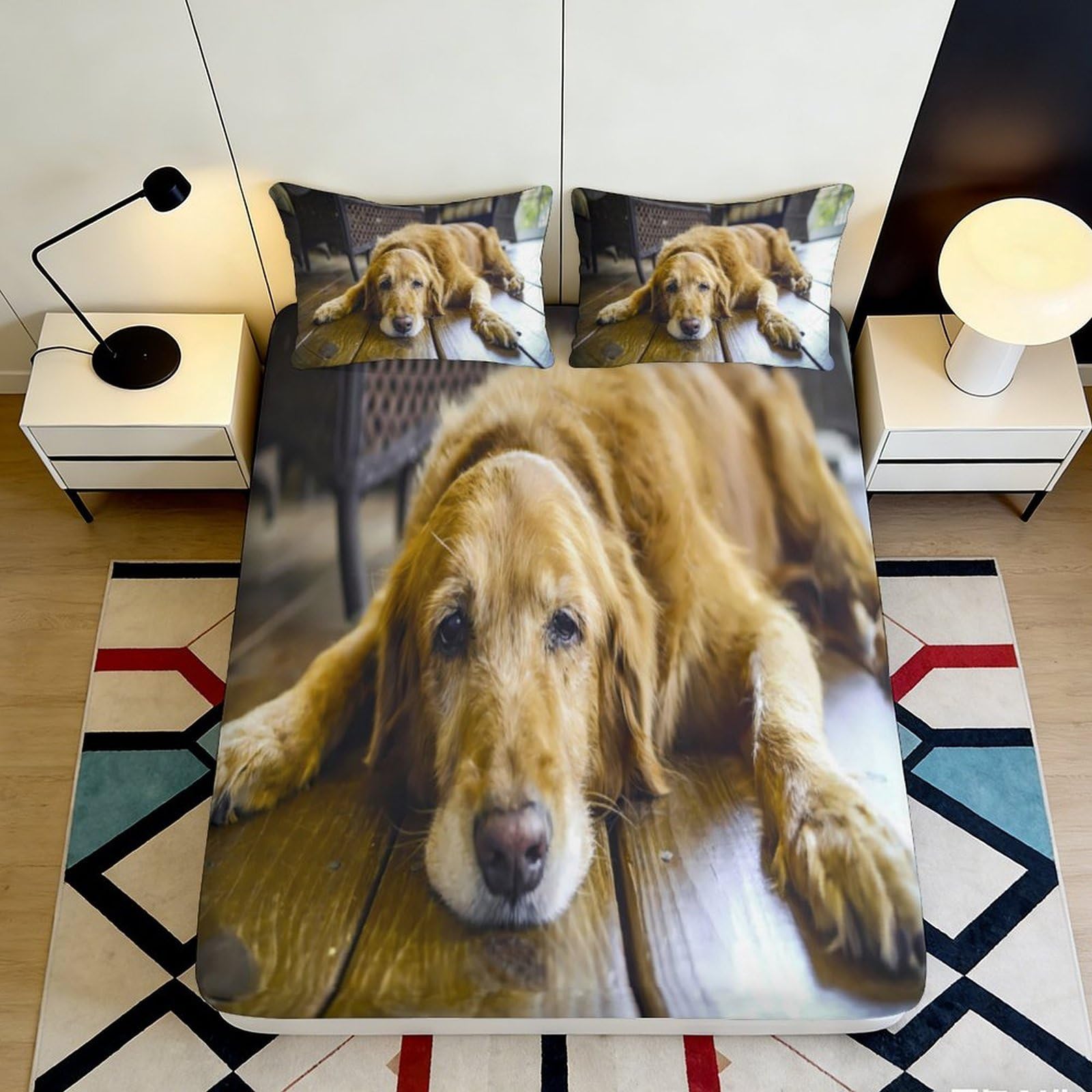 Jqzkxnhpbr Style-9 3D Printed Golden Retriever Fitted Sheet Microfiber Soft Breathable Wood Floor Bed Cover For Bedroom Guest Room Mattress Protection Decor 90X200x25cm
