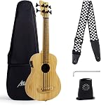 Aklot Electric Bass Ukulele 30 inch Ebony Fretless African Blackwood U Bass Professional Aquila EADG with Gig Bag Strap for Beginner and Advanced