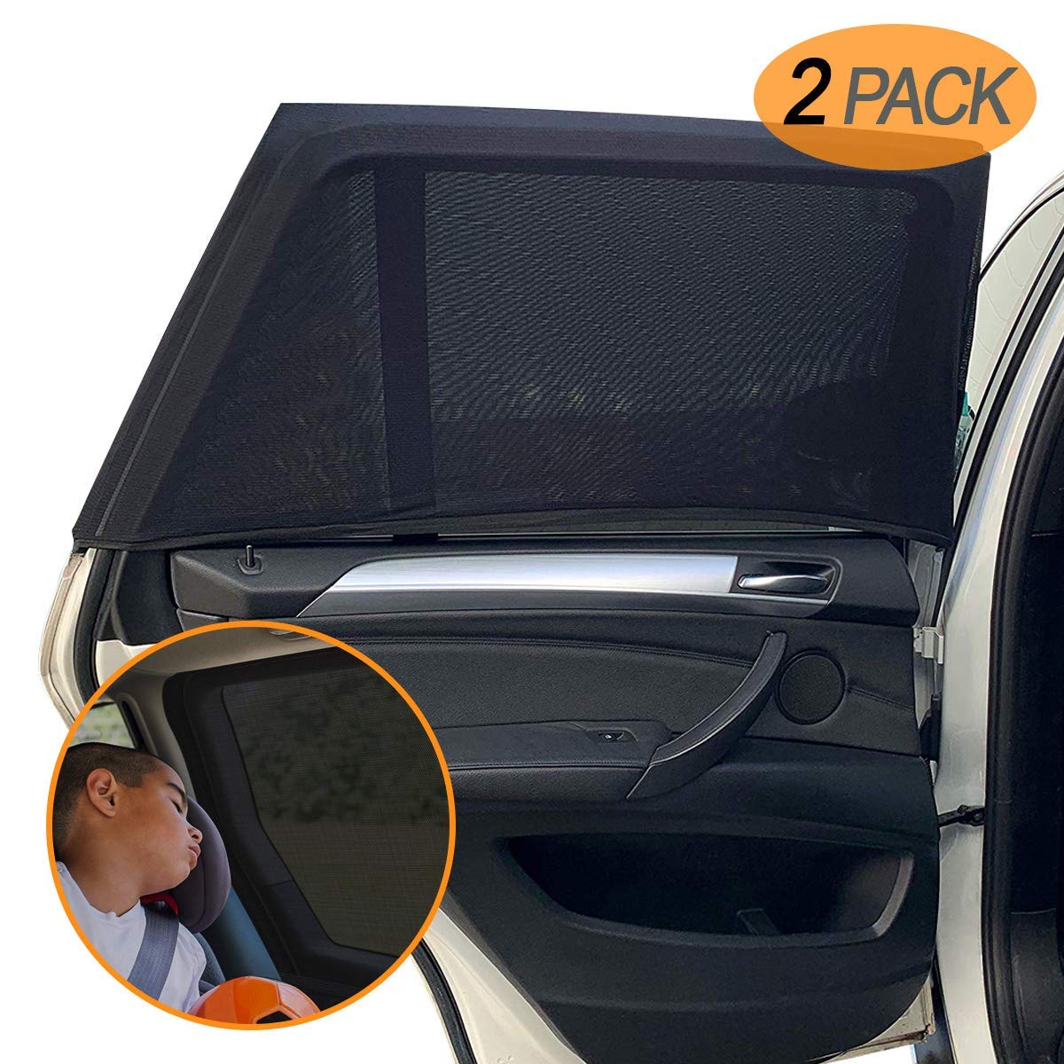 Amteker 2 Pack Car Window Shades - Sun Protection for Car - Portable Car Sun Shades Accessories - Protection for Kids Baby Adults Pets - 23"x20"x46" Fits Most Vehicles
