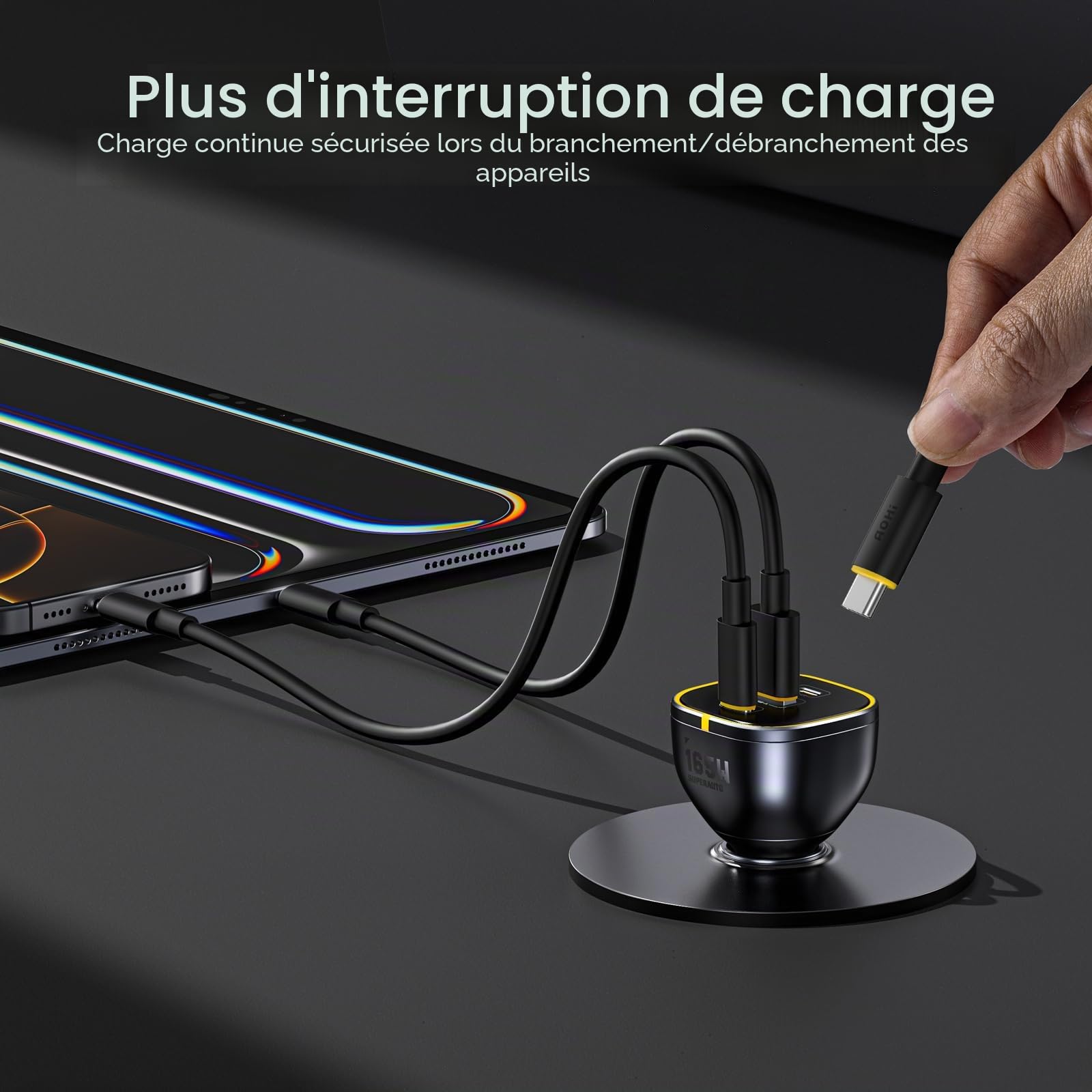 AOHI SUPERAUTO 170W Chargeur Voiture USB C avec Affichage Intelligent，Charger Allume Cigare Charge Rapide USB-C PD 3.1 140W, avec MacBook Pro,Ordinateurs Portables,iPhone 17 Pro Max (Noir)