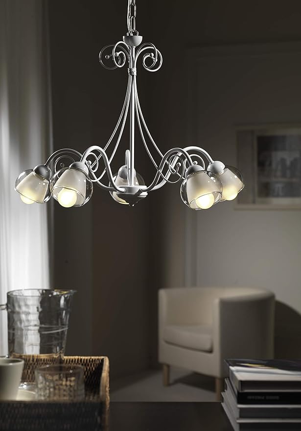 ONLI ONLI kroonluchter 5 lampen van metaal wit glanzend met vet photo 2