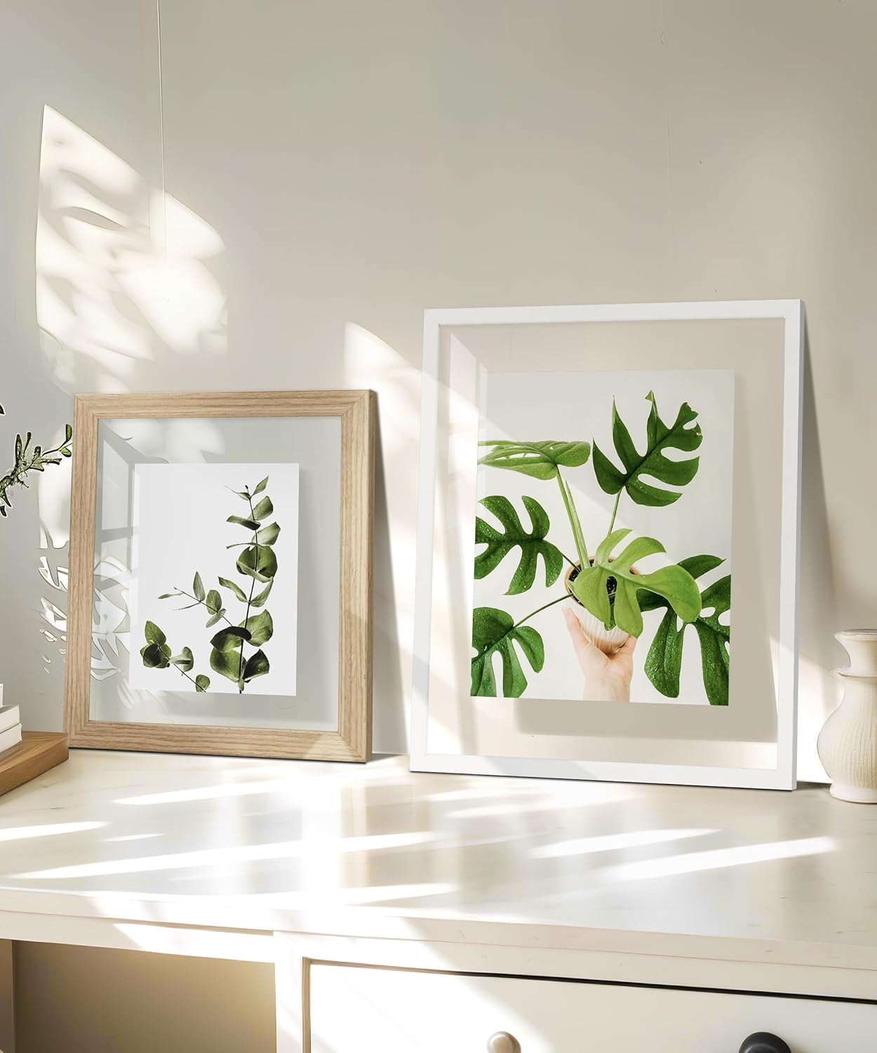 Sonefreiy 11x14 Floating Frame Set of 2, White Picture Frames with Tempered Glass for Wall, 8x10 5x7 Pressed Flower Frames Double Glass Gift for Family Friends Wedding