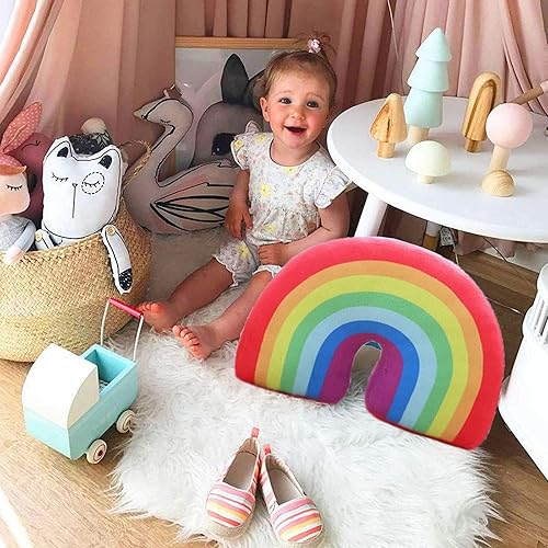Miniatura 3 de Almohada en forma de arco iris de felpa, bonita almohada decorativa de viaje, cojín creativo, decoración de coche y hogar