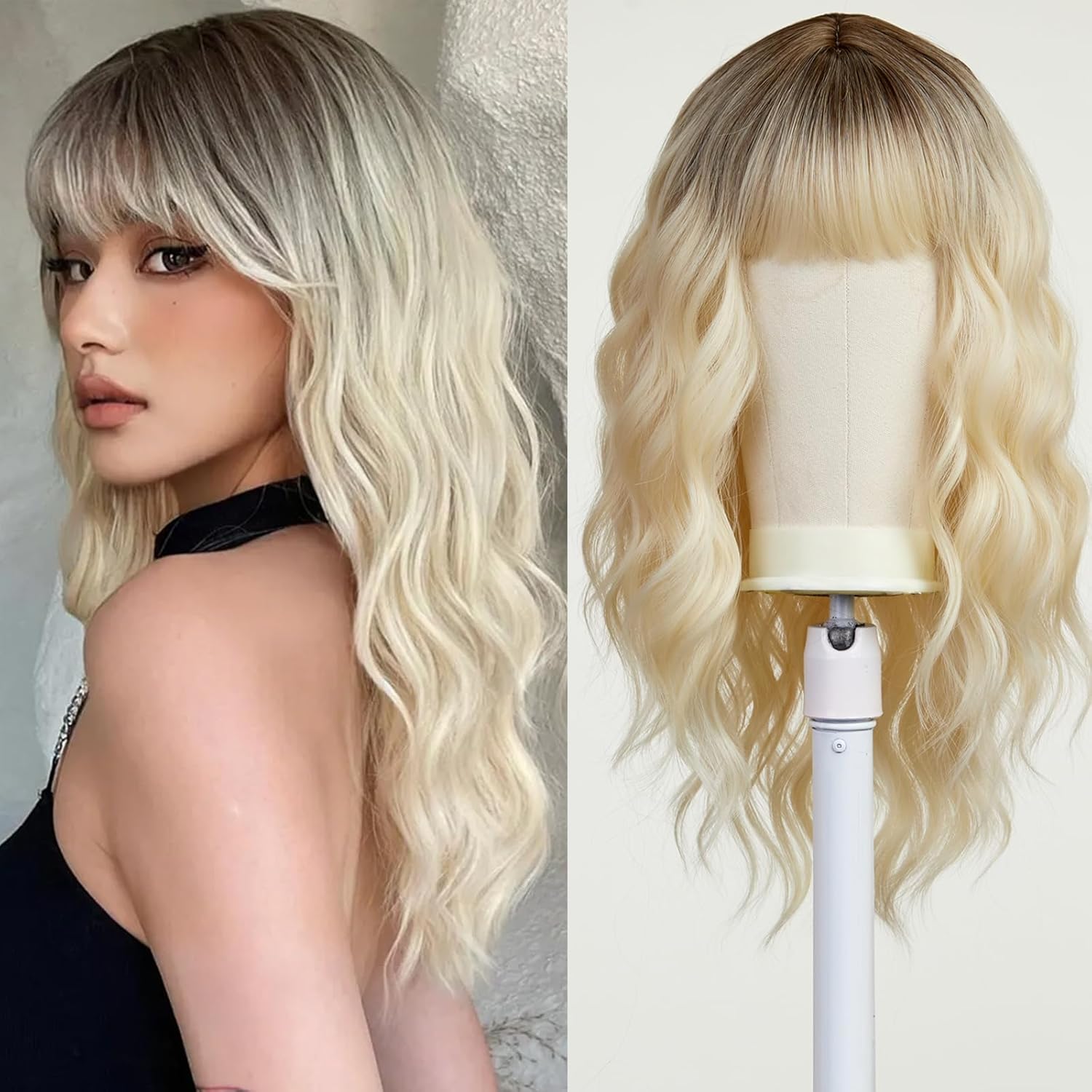 Esmee Long Wavy Ombre Blonde Wig for Women Natural Synthetic Hair Heat