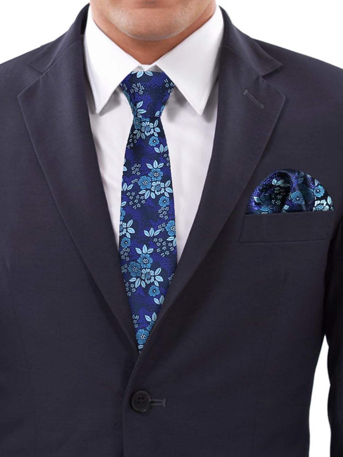 Mantieqingway Floral Tie Sets for Men Classic Flower Tie and Handkerchief with Pocket Square Holder for Dinner Wedding - Image 2
