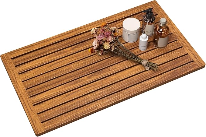 Amazon.com: Kiasthome Teak Shower Mat, 32"x18" Wood Bath Mats Non-Slip ...