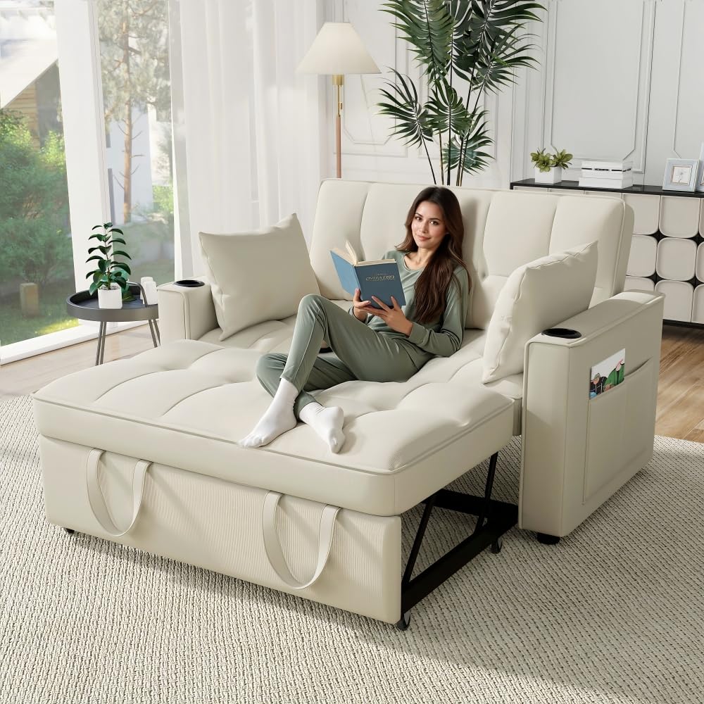 Sofá Cama Plegable, sofá Cama Multifuncional, sofá Convertible, con portavasos y Almohadas, Adecuado para Sala de Estar, Dormitorio, apartamento, Cine en casa.