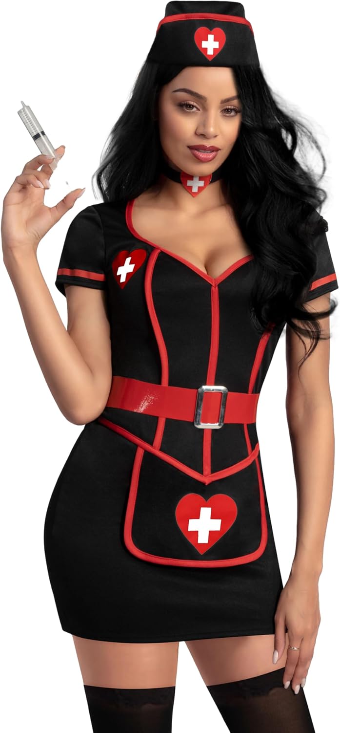 Spooktacular Creations Halloween Nurse Costume Woman, Black Nurse Costume Cardiac Arrest Dress for Halloween Costumes Cosplay