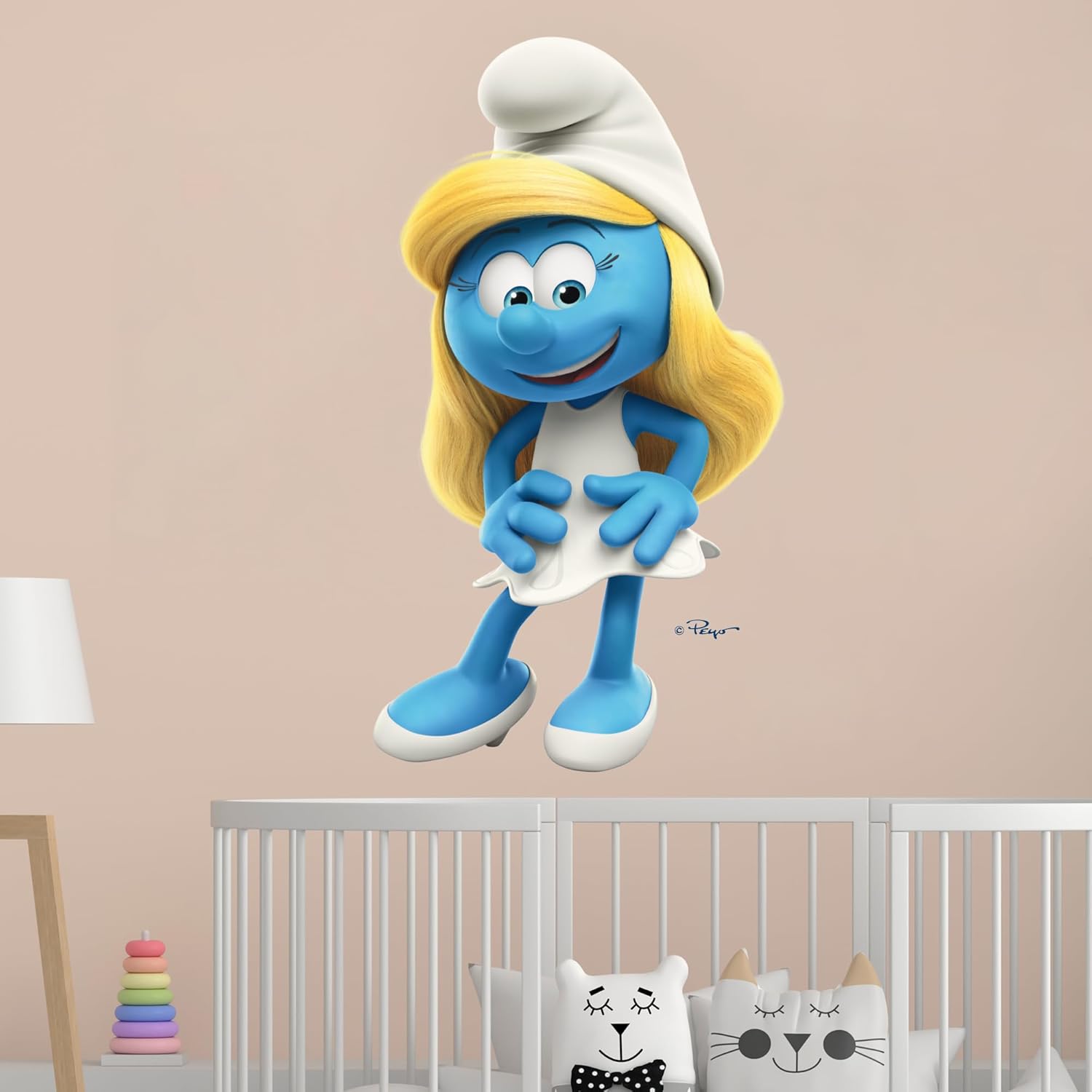 Smurfette Wall Mural I Peel and Stick Smurf Wall Decals I Wall Decor for Your Baby Room Decoration I Nursery Decor for Boys I Multiple Options for Customization (Wide 30"x 53" Height)
