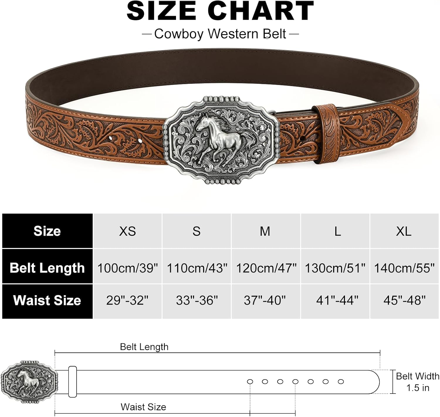 Cowboy Western Belts for Men Woman, Cowboy Cowgirl Belt Embossed Western Country Buckle Leather Belts for Jeans - Image 7