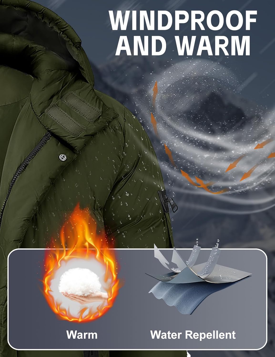 HEEKPEK Men's Hood Puffy Quilted Jacket Winter Warm Long Puffer Coat Windproof Full Zip Thicken Outerwear with 4 Pockets - Image 4