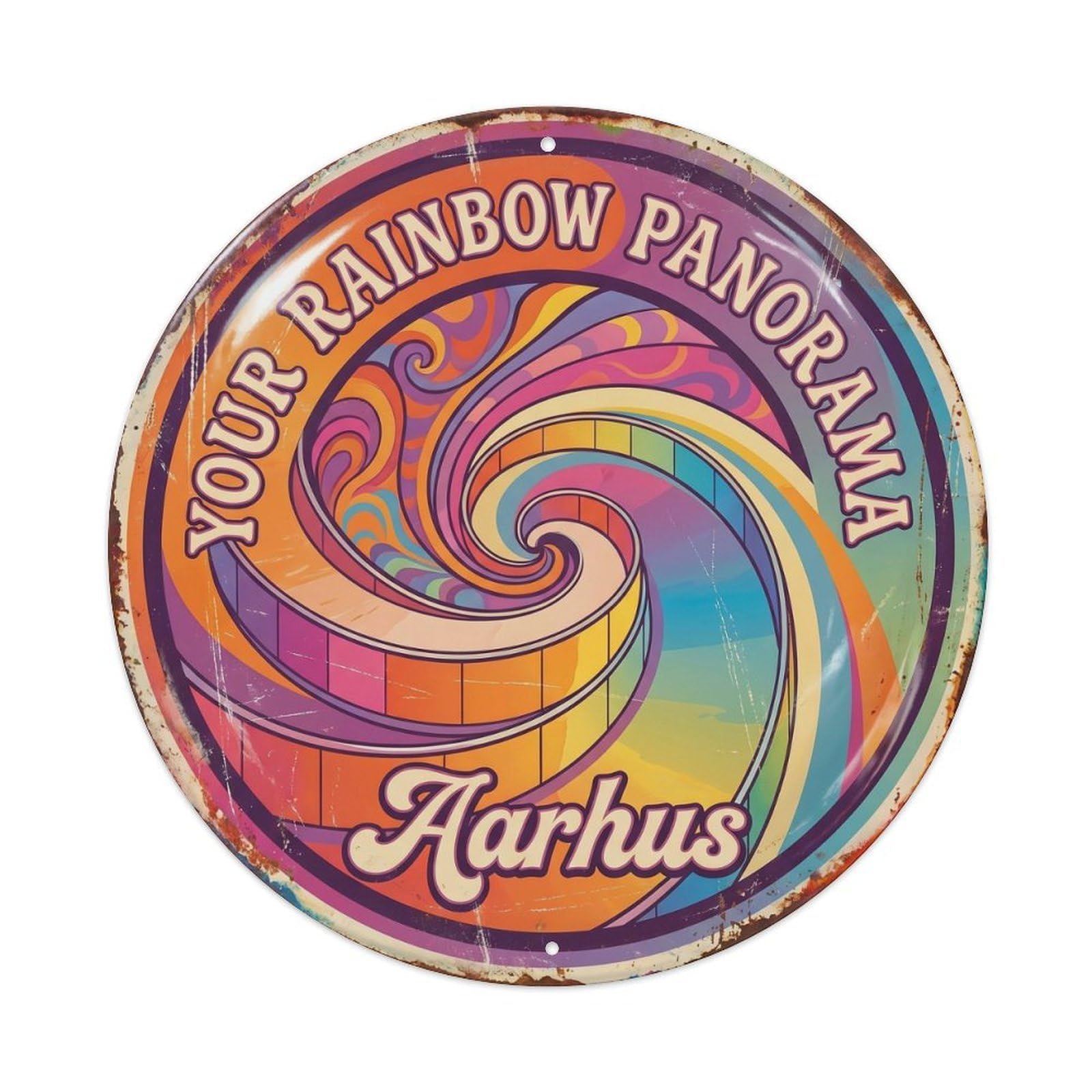 Rainbow Panorama Lounge Viewpoint Metal Tin Sign Plaque Wall Decor for Cafe, Club Bar, Office, Home Garden Round Metal Poster 8x8Inch
