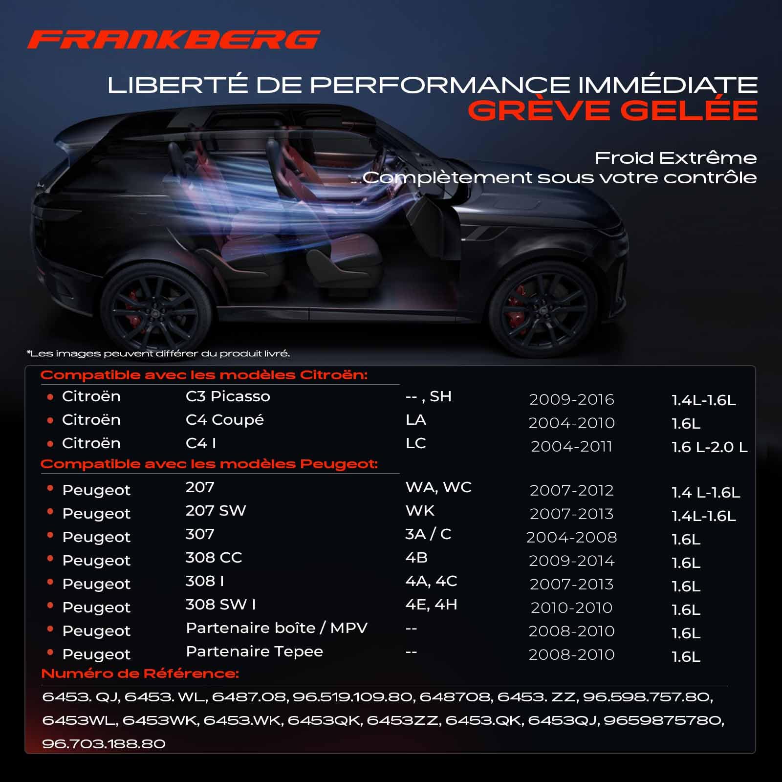 Frankberg Compresseur de climatisation avec embrayage 9659875780 | Compatible avec: C5 Je casse DE, 607 9D 9U, 2008 I CU, C5 I DC, Ulysse 179, DS3 Cabriolet SB, C6 TD, 307 Pause 3E