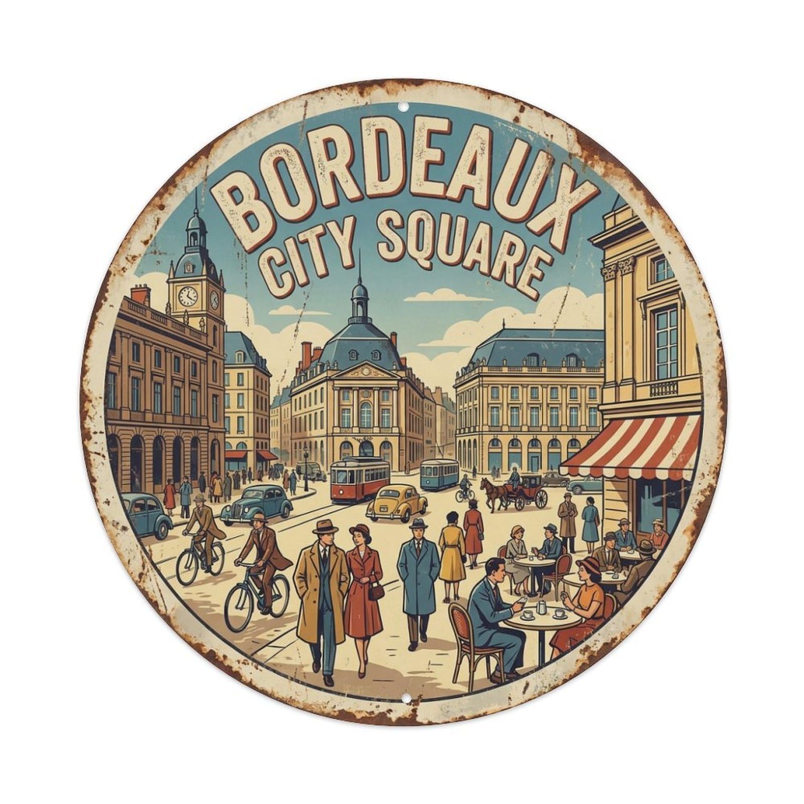 City Square Landmark Travel Bordeaux France Metal Tin Sign