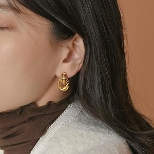 FILMOON Gold Geometric Earrings – Chunky Knot Stud Dangle Earrings For Women - View #6