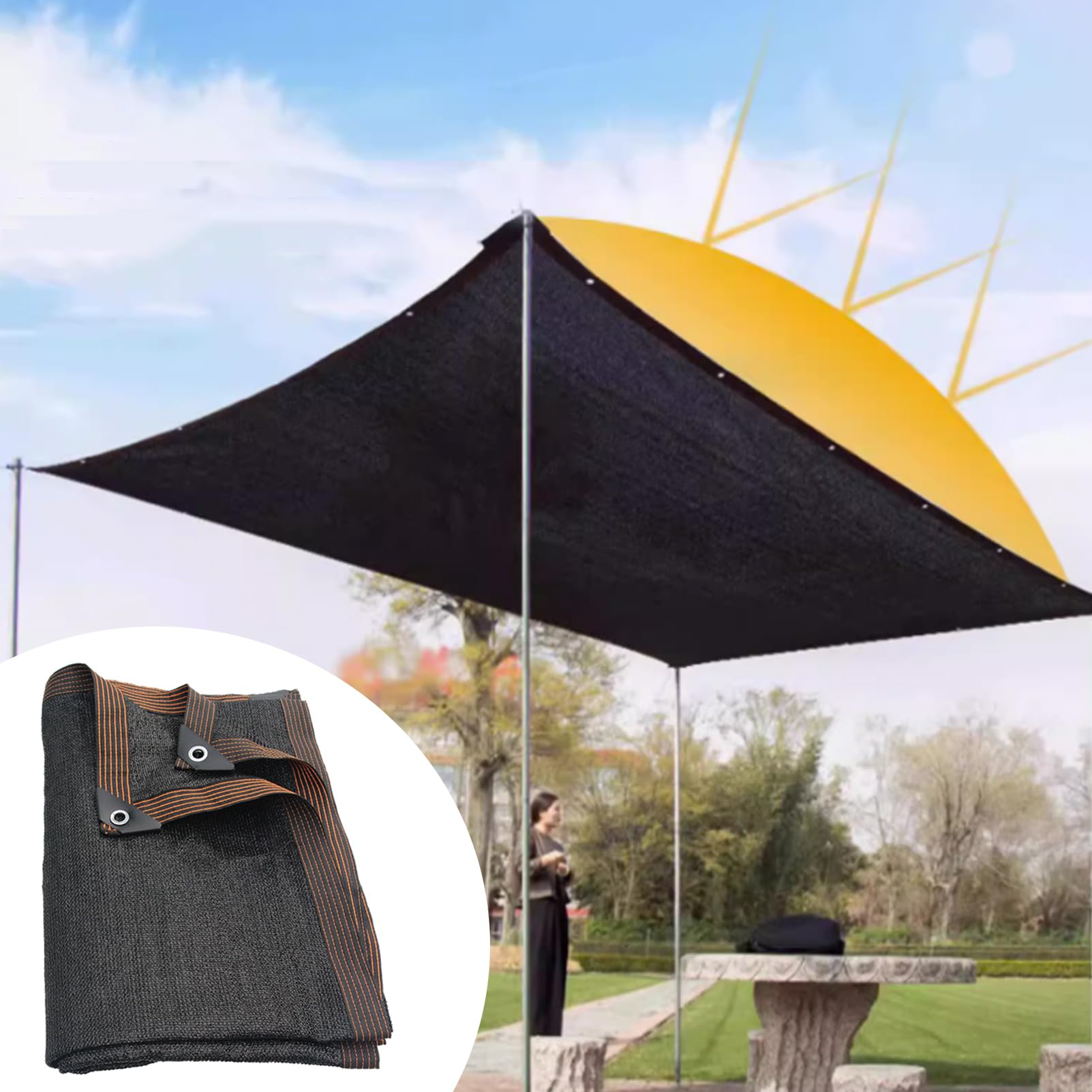 Rete di protezione solare nera 50-60% blocca i raggi UV 4 pino, rete antivento per piante da giardino e fiori, serra fienile tetto copre (10 x 10 m)