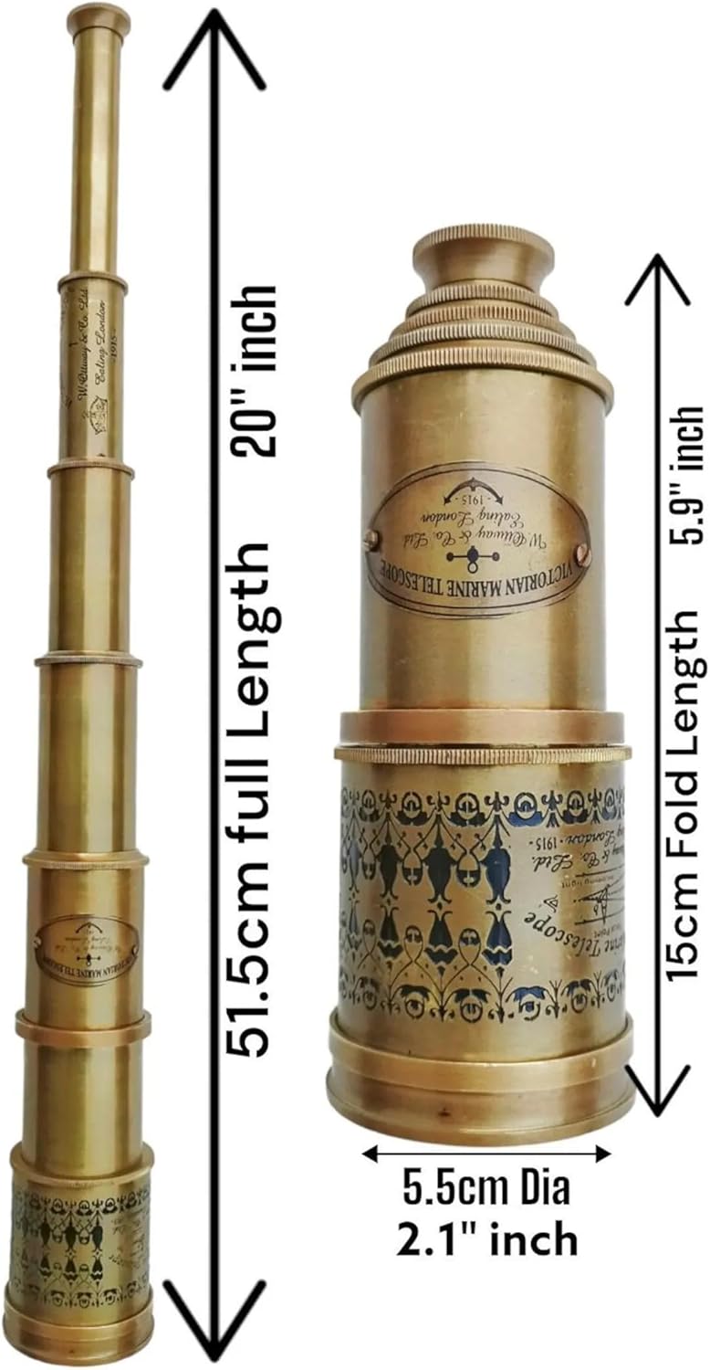 Brass Telescope Antique Telescope 1915 London Brass Maritime Vintage Nautical Spyglass Mounted Pirate with Leather Box, Monocular Nautical Decor for Gifting, Travellers