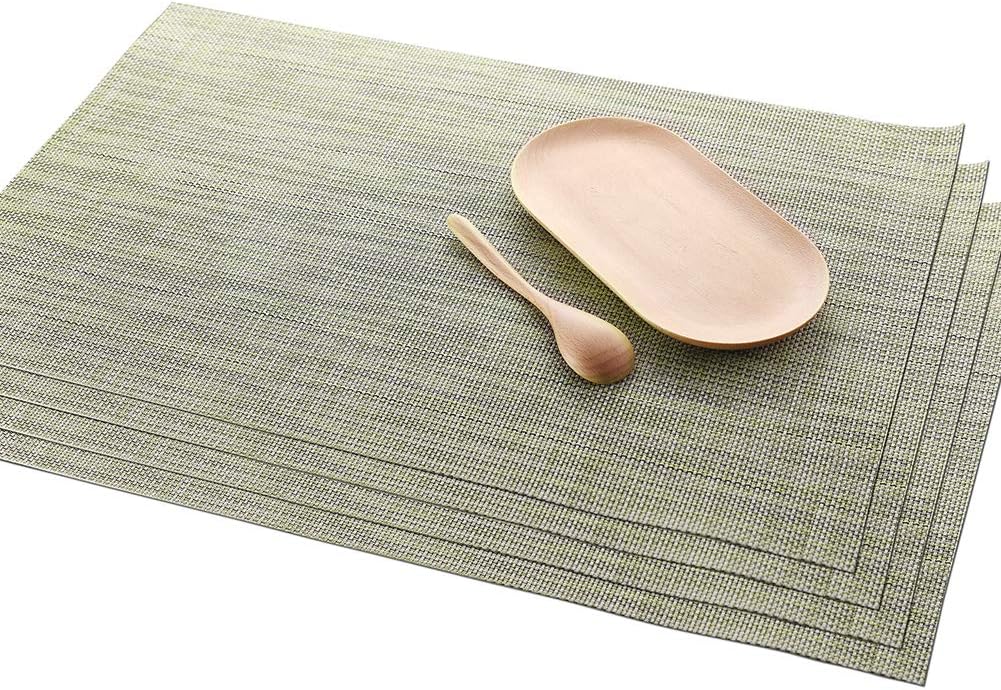 Florica Placemats Set of 4, Linen PVC Waterproof Insulation Mat for Dining Table, Heat-Resistant Placemats 12 x 18 inch (Mint Green)