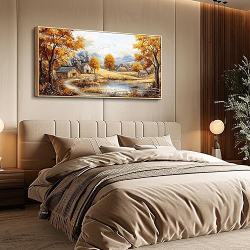 Miniatura 3 de QIYILEXWART Pinturas de pared de bosque de otoño, arte de pared grande para sala de estar, decoración de lienzo para dormitorio, imágenes de