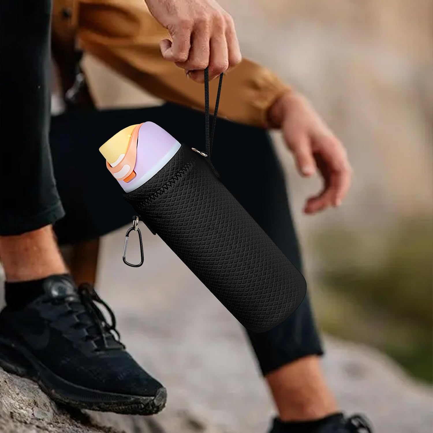 Linkidea Water Bottle Carrier with Strap Compatible with Owala FreeSip 32oz, Twist 32oz Water Bottle, Neoprene Waterbottle Sling Bag Holder, Shoulder Strap, Black - Image 5