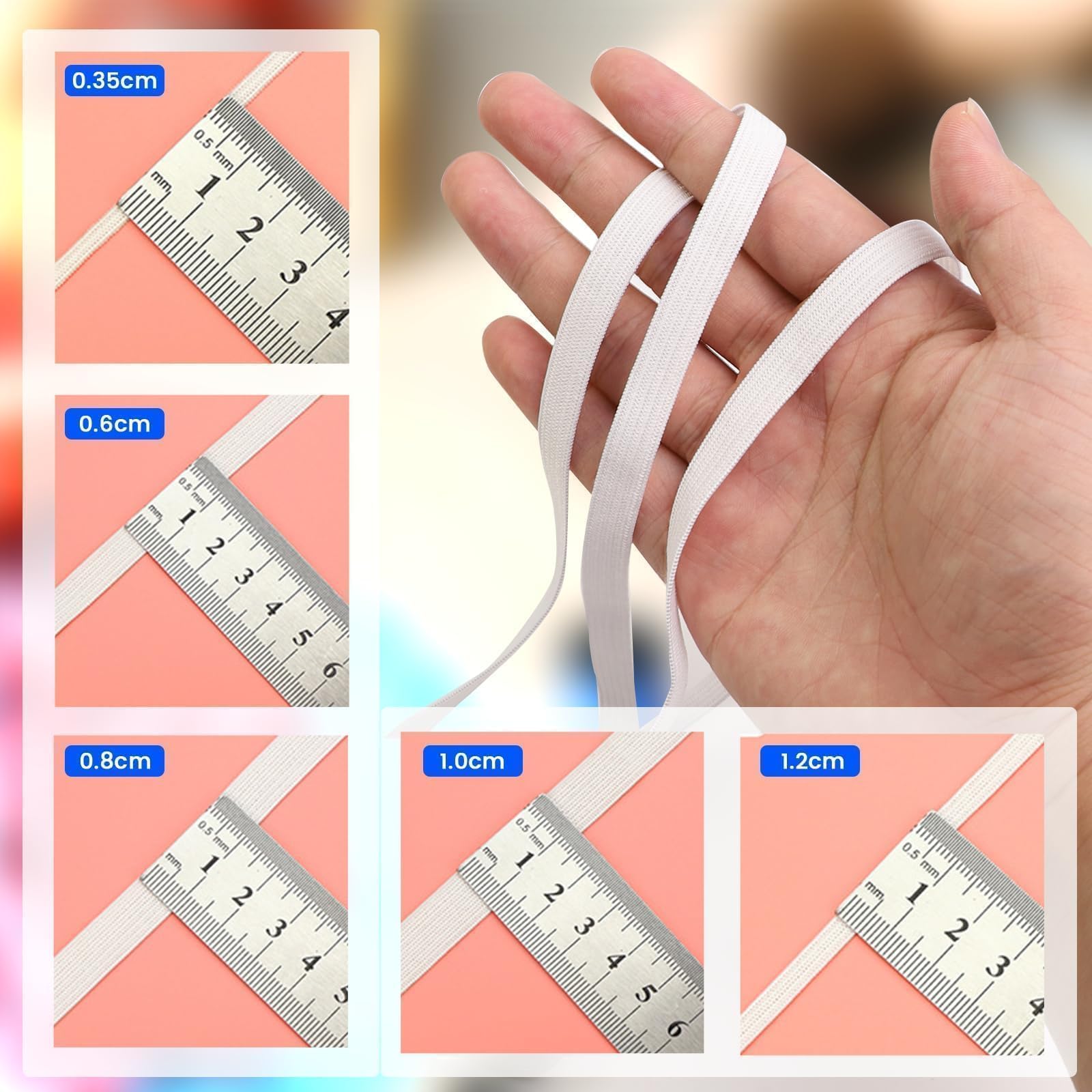 Elastico Per Cucito 8 Mm - 80 M Totale, Bianco, Piatto, Per Mascherine, Abbigliamento, Fai Da Te - Foto 4