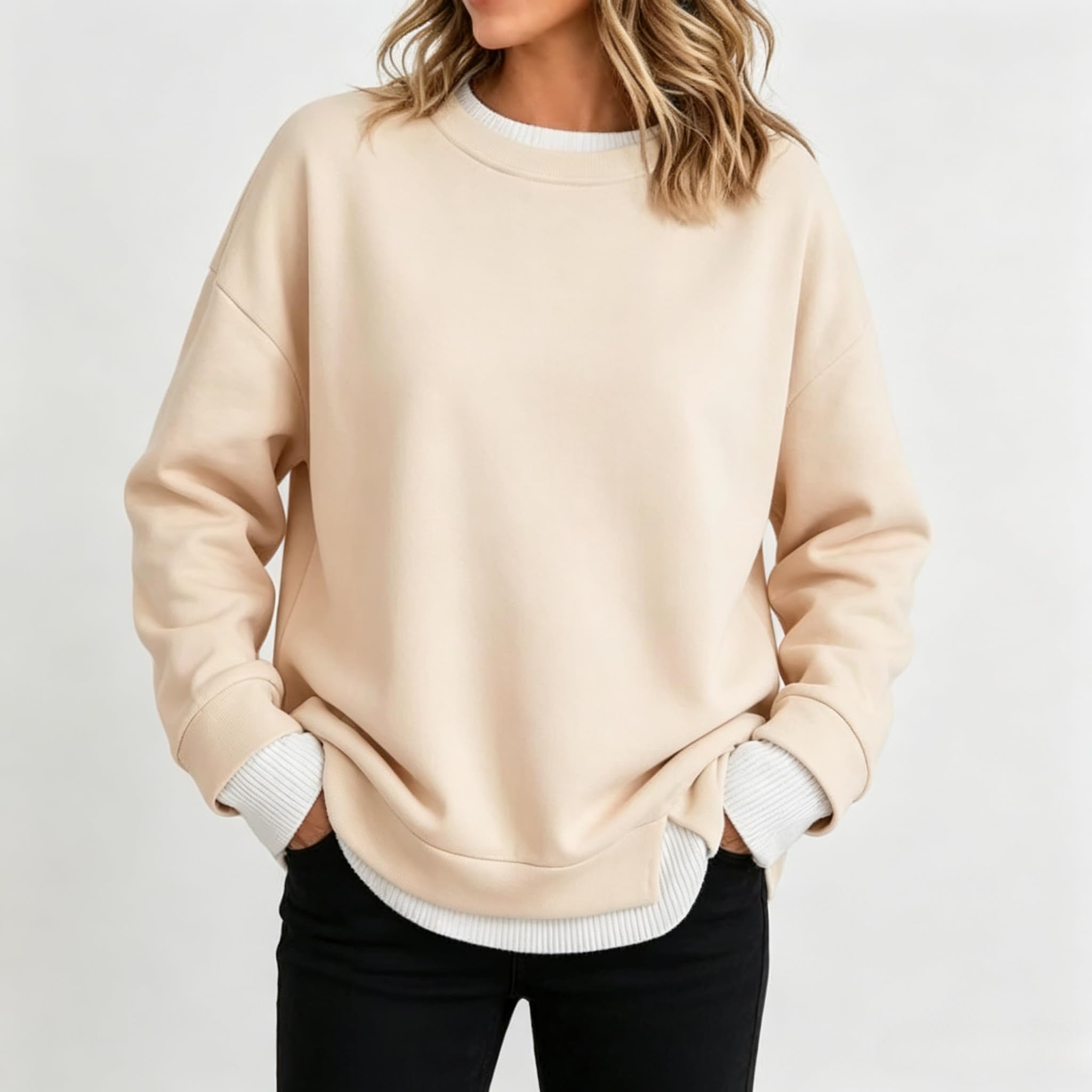 Felpe girocollo da donna a maniche lunghe, vestibilità ampia, pullover top