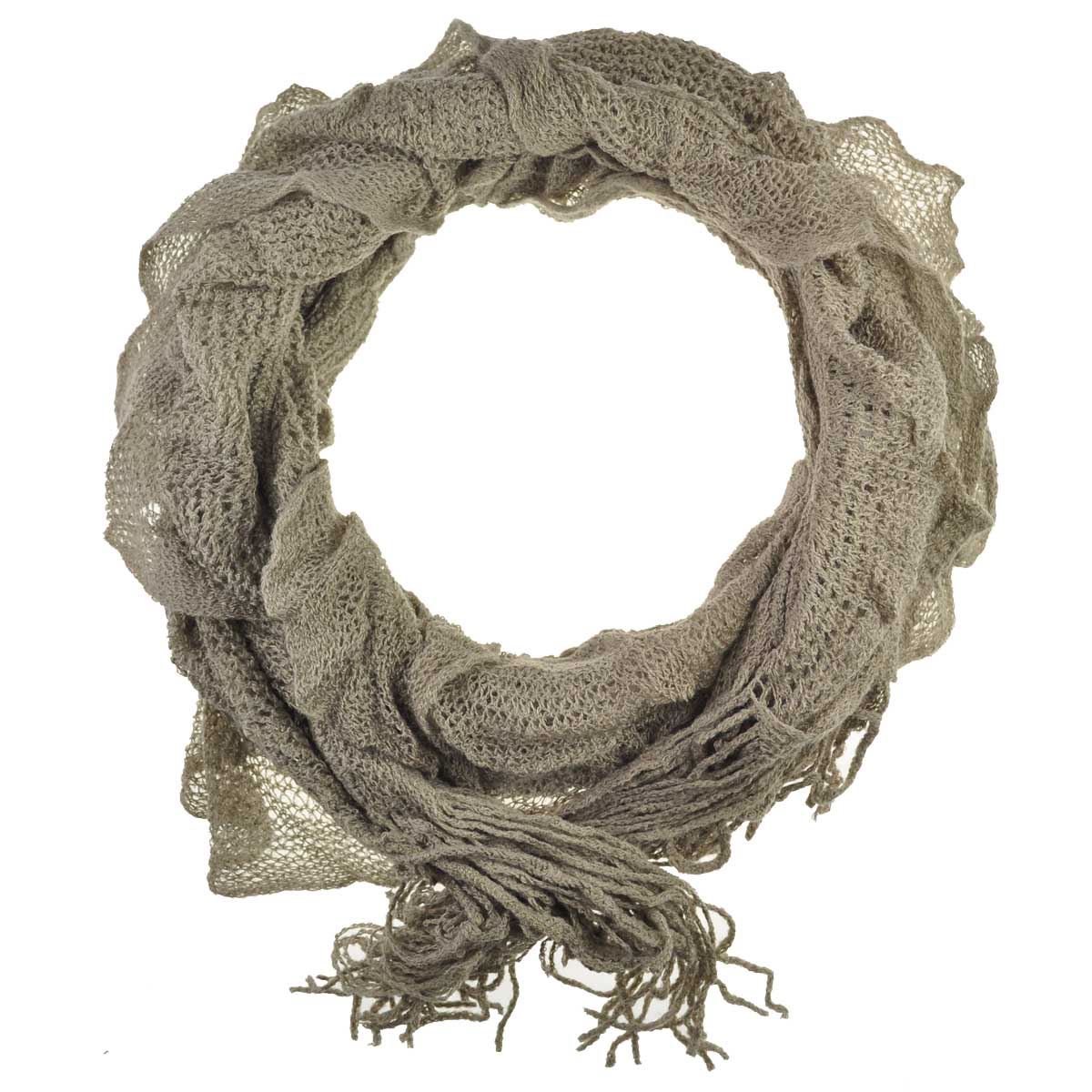 Basic Sense Women's Beige Ruffle, Knitted Light Weight, Elasticated Fabric, Autumn/Winter Scarf, Oblong Shape,