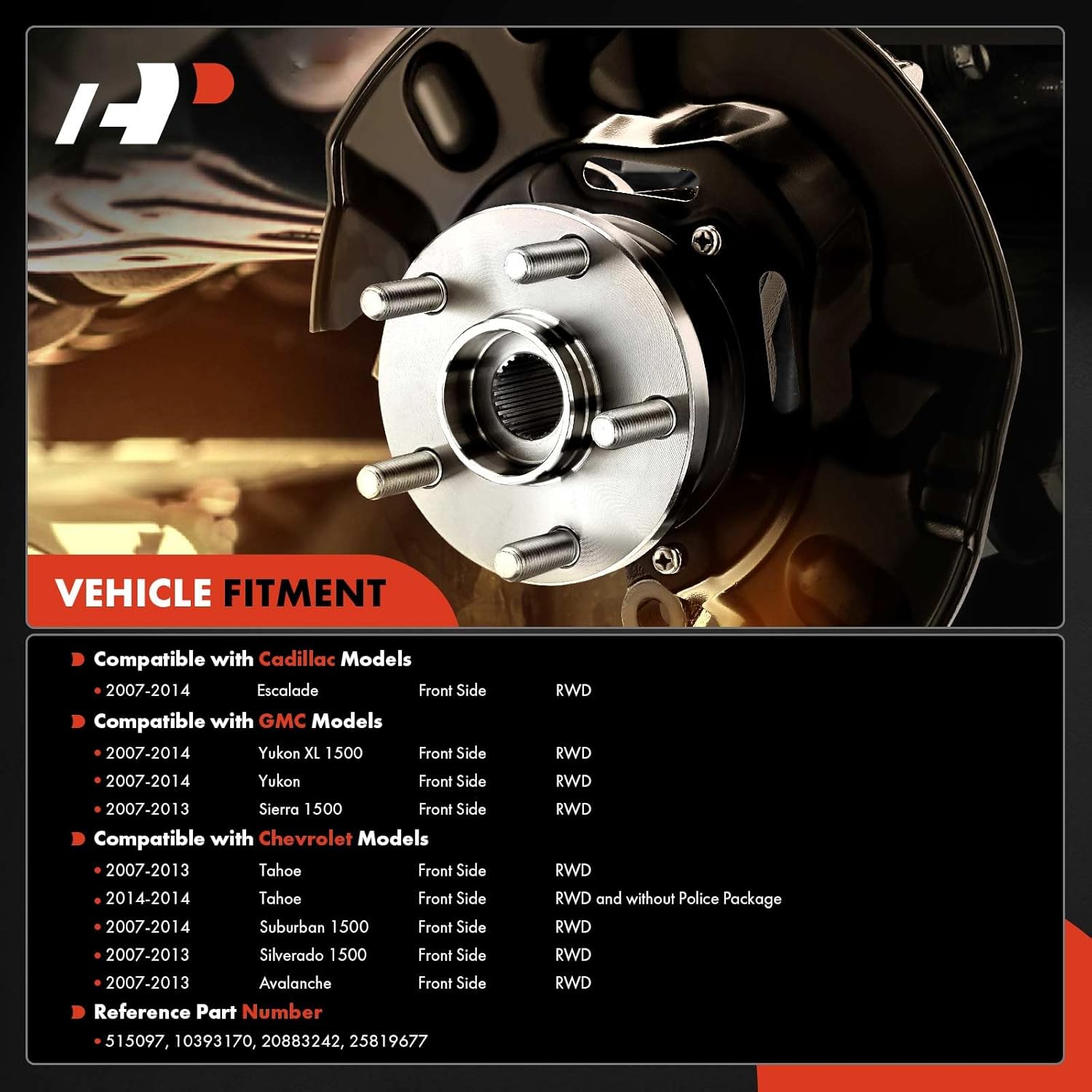 A-Premium Front Wheel Bearing and Hub Assembly with ABS & 6-Lug Compatible with Chevy & GMC & Cadillac - 2007-2014 - Silverado 1500, Sierra 1500, Tahoe, Yukon XL 1500, Escalade, RWD Only - Image 2