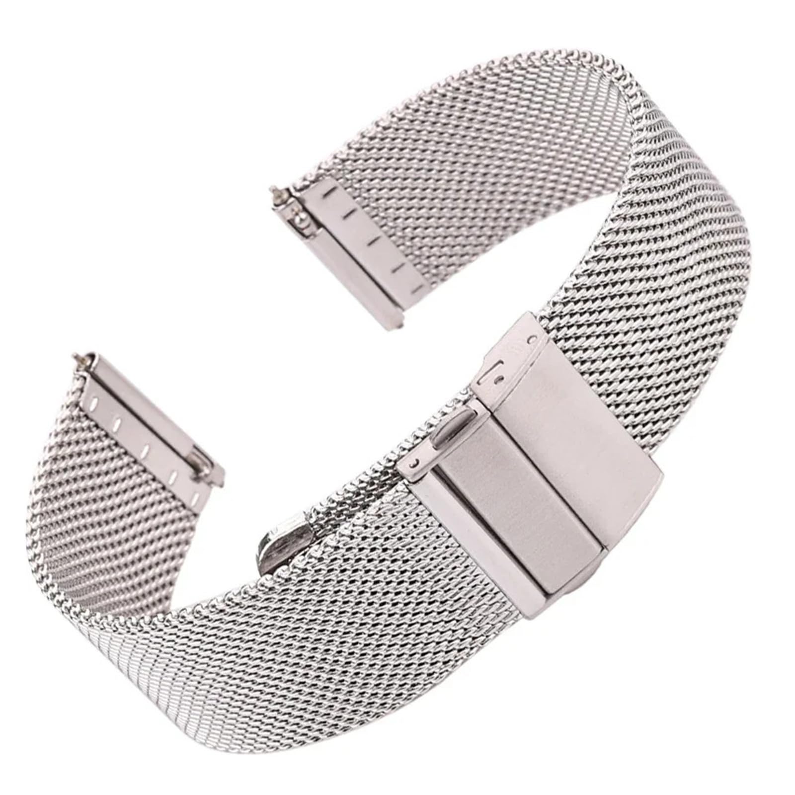 NASUNJIA - Cinturino in maglia milanese in acciaio inox, colore argento e nero, 16, 18 mm, 20 mm, 22 mm