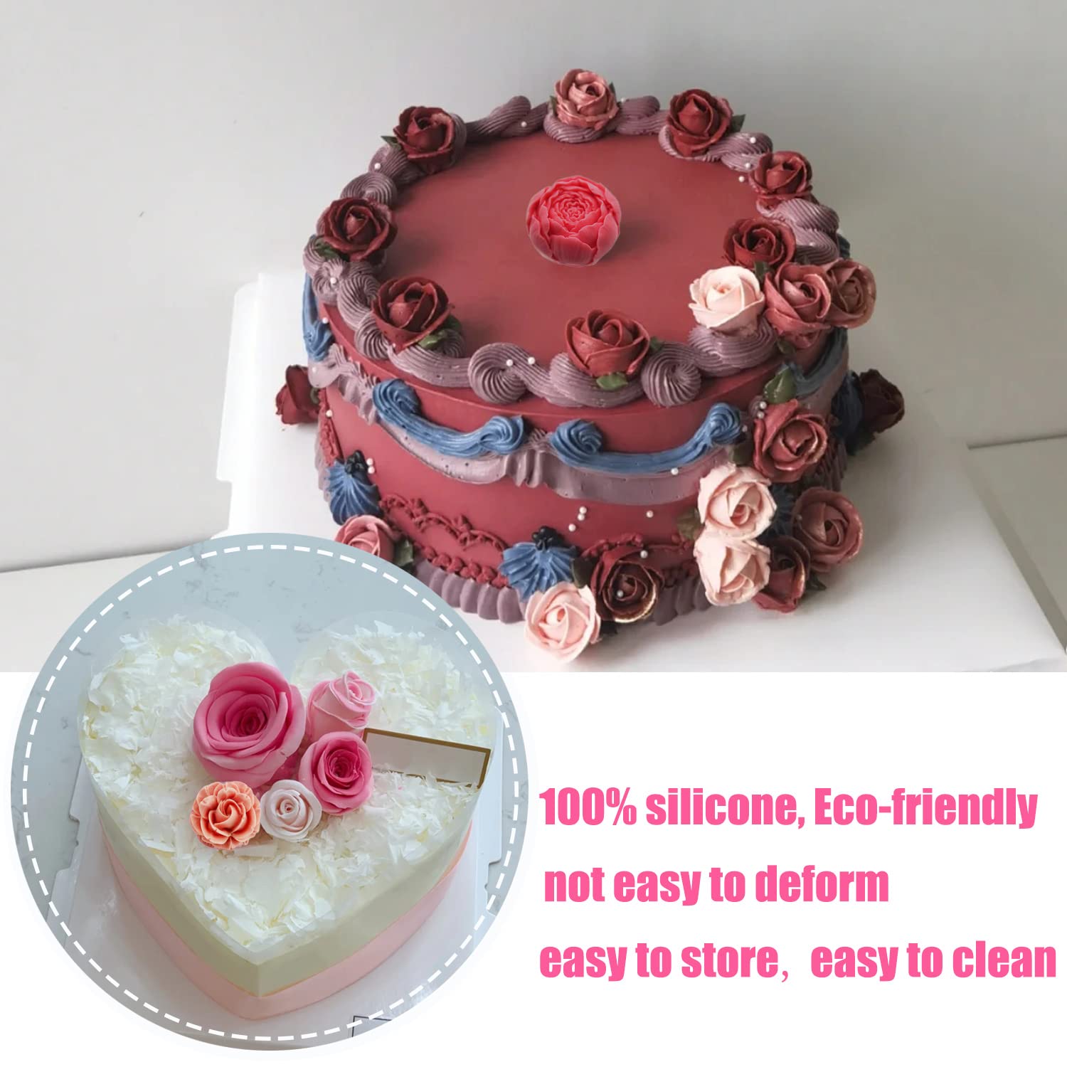 ZiXiang Molde de silicona 3D para jabón, diseño de flores de rosa, molde de silicona para fondant, molde de resina para decoración de pasteles, chocolate, caramelos, arcilla polimérica, pasta de goma