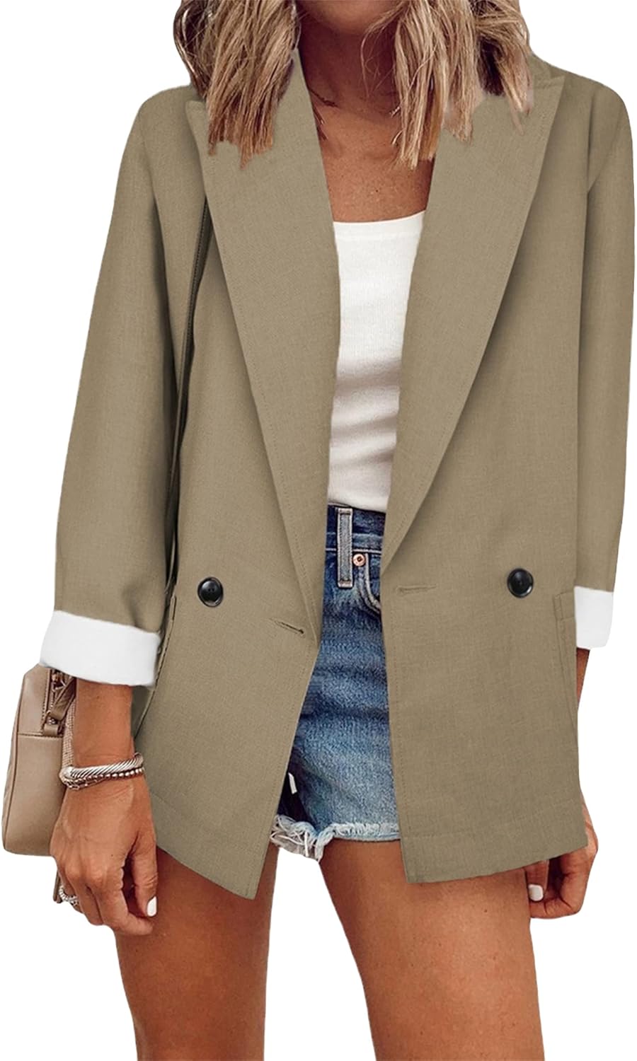 BOFETA Women's Solid Color Blazer Cardigan Casual Long Sleeve Plus Size Blazer with Pockets
