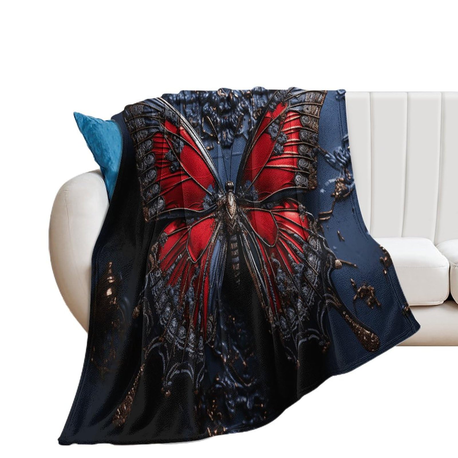Couverture en flanelle rouge motif papillon pour vos soirées cocooning