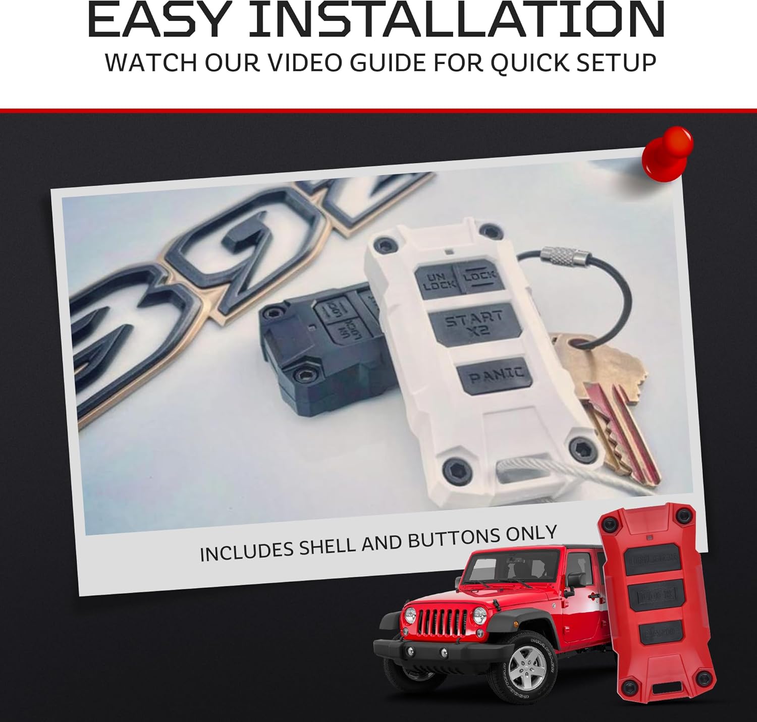 AJT DESIGN Replacement Key Fob Case Compatible with Jeep Wrangler JL (2018+) & Gladiator JT | Rugged ABS Key Fob Shell with Button Set | Compatible Jeep Wrangler JL Accessory, Made in USA - Red